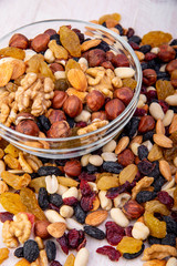 dried fruits and nuts top view background