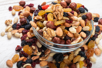 dried fruits and nuts top view background