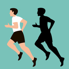 Obraz premium man is running, vector illustration, flat style, profile