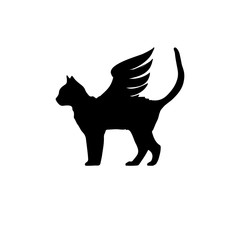 Black cat with wings. Cat with wings icon.