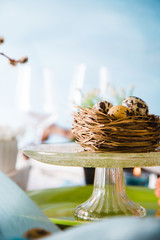 Easter table setting. Cutlery on table. Spring table setting