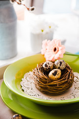 Easter table setting. Cutlery on table. Spring table setting