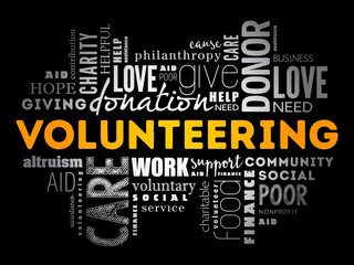 Volunteering word cloud collage, social concept background