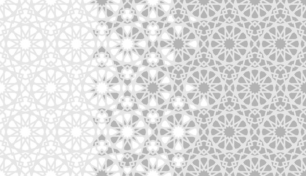 Tile repeating vector border. Geometric halftone pattern with color arabesque disintegration - Vector 