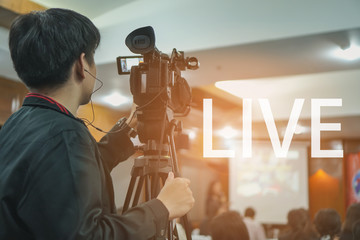 cameraman recording. videotaping microphone journalist journalist interviewing. live streaming...