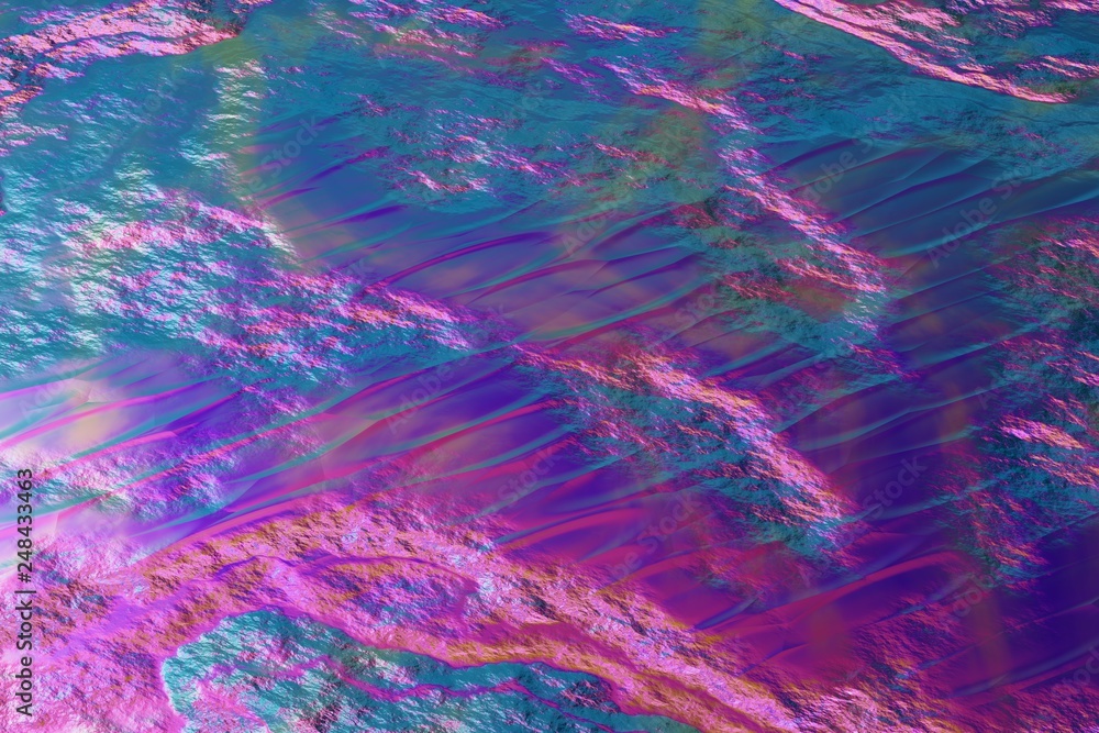 Poster multicolored metallic background, iridescent effect, 3d render / rendering