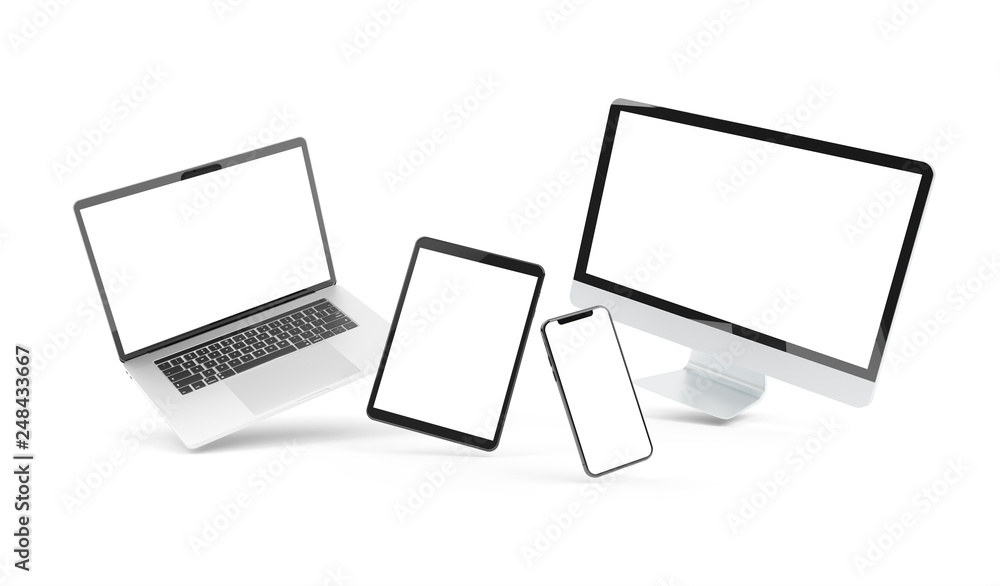 Aufkleber Devices floating on white background 3D rendering