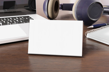 Business cards on wooden desk mockup 3d rendering