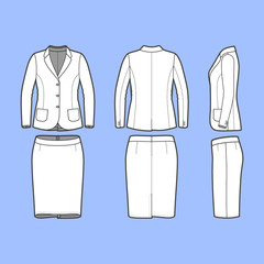 Simple outline drawing of a blazer and skirt