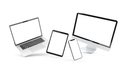 Devices floating on white background 3D rendering