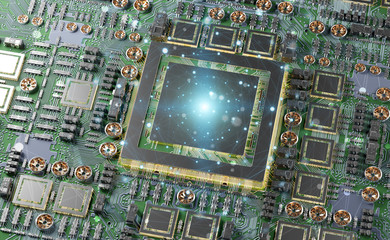 Close-up view of a modern GPU card with connections 3D rendering
