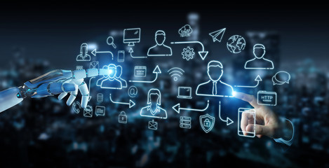 Fototapeta premium White robot controlling social network icons interface