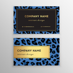 Business card trendy leopard pattern. Wild animals business card.