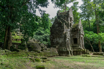 A stone structure in the middle of the Cambodian jungle near Siem Reap