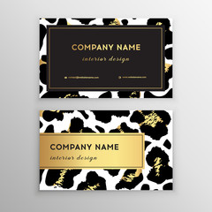 Business card trendy leopard pattern. Wild animals business card.