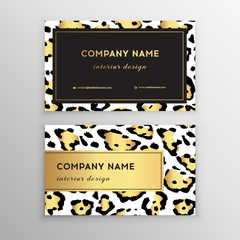 Naklejka na ściany i meble Business card trendy leopard pattern. Wild animals business card.