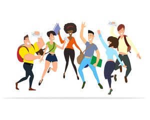 Happy people jump. A set of funny characters.