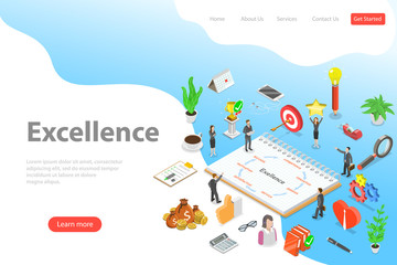 Isometric flat vector landing page template of business excellence.