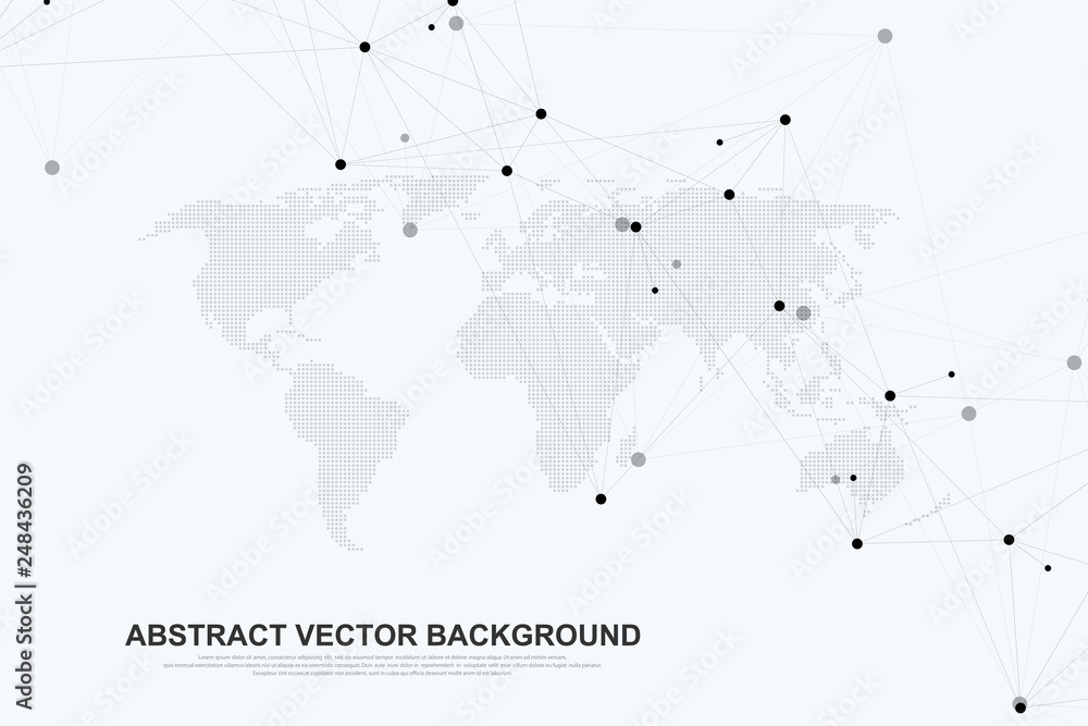 Fototapete Networking connection concept abstract technology. Global network connections with points and lines. Big data visualization. Futuristic infographic. Vector illustration