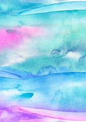 Blue watercolor background, shades of blue. watercolor stain, abstract color background, blot, blob, splash of blue paint. Grunge texture. 