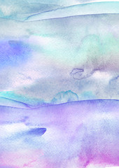 Blue watercolor background, shades of blue. watercolor stain, abstract color background, blot, blob, splash of blue paint. Grunge texture. 