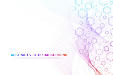 Scientific molecule background for medicine, science, technology, chemistry. Wallpaper or banner with a DNA molecules. Vector geometric dynamic illustration.