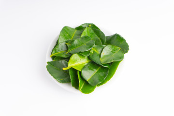 Kaffir lime leaf (Daun limau purut) isolated on white background