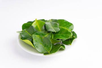 Kaffir lime leaf (Daun limau purut) isolated on white background