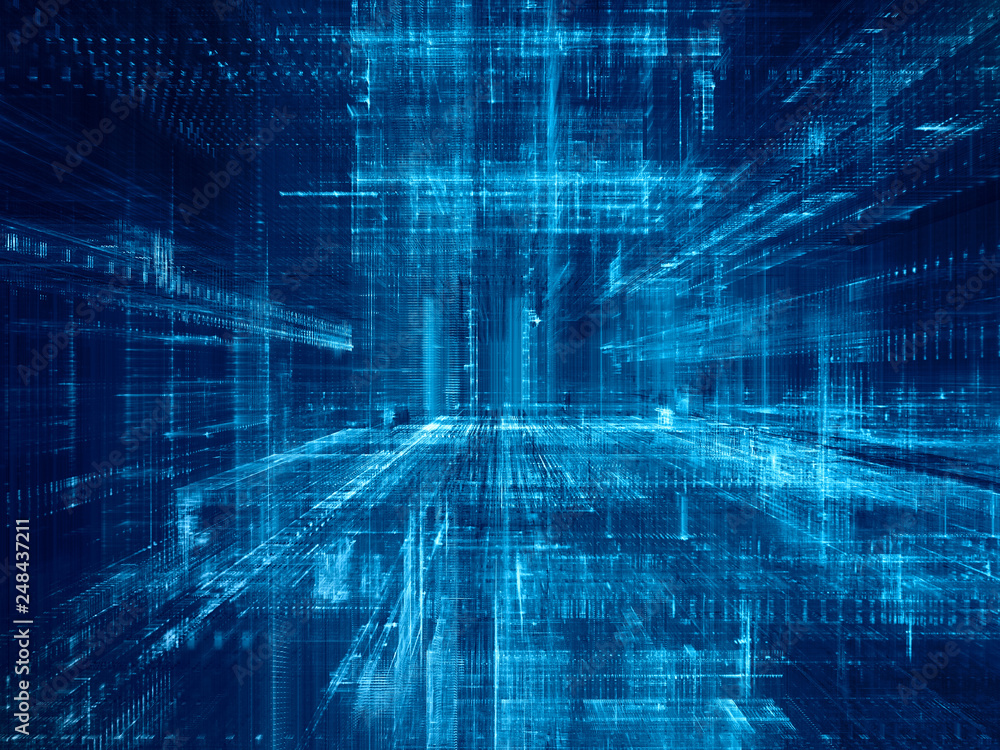 Poster abstract background. digital data visualization. 3d illustration based on fractal graphics. blue ton