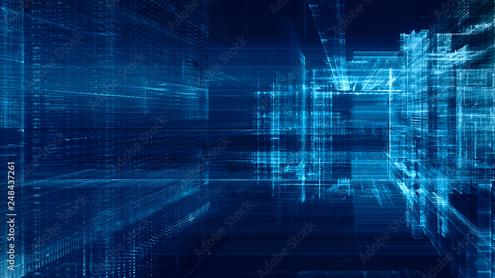Poster abstract background. digital data visualization. 3d illustration based on fractal graphics. blue ton