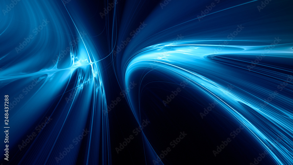 Poster abstract blue on black background texture. dynamic curves ands blurs pattern. detailed fractal graph