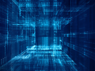 Abstract background. Digital data visualization. 3D illustration based on fractal graphics. Blue toned image.