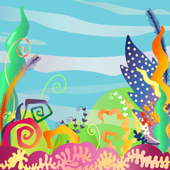 Fototapeta na wymiar vector digital stylized illustration of a miracle landscape. Gradient is used. Design element, children goods and books, printed goods, clipart, posters.