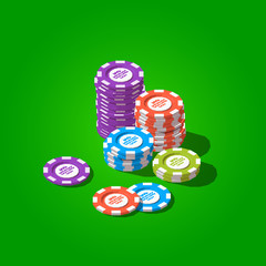 Vector isometric stack of gambling chips. Casino tokens icon. Poker chips.