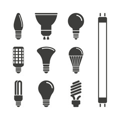 Monochrome vector illustration of a set light bulbs, isolated on a white background.