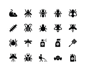 Simple Set of Pest Control Related Vector Glyph Icons. Contains such Icons as mouse, mosquito, ant, termite and More. pixel perfect vector icons based on 32px grid. Well Organized and Layered