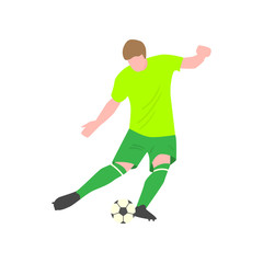 Fototapeta na wymiar Brave football player kicks the ball with his right foot