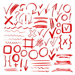 Hand drawn sketch red marker, brushed signs