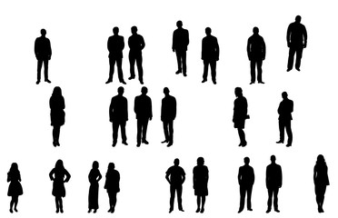 silhouette people stand isolated