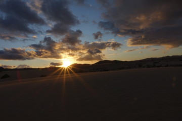 Beautiful sunset over the Natural park Corralejo in Fuerteventura Spain