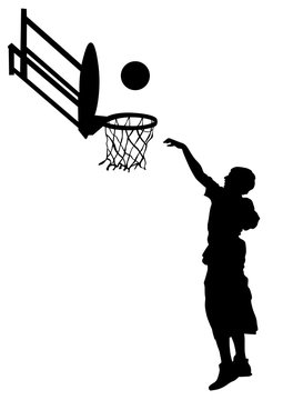Young athletes playing street basketball on a white background