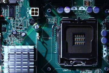 Circuit board. Electronic computer hardware technology. Motherboard digital chip. Integrated...