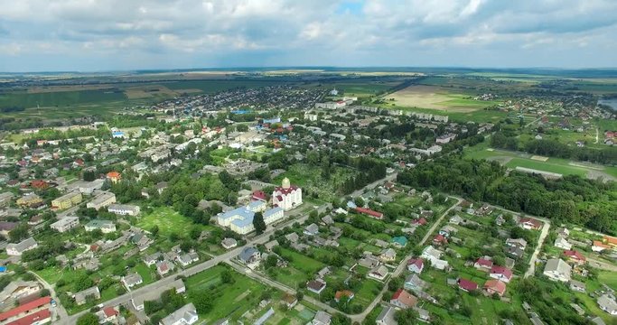 Palace of Chodkiewicz. Mlini Town. Ukraine, Rivne region, Aerial drone view