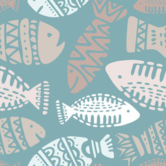 Seamless pattern with cute subject sea and ocean.Template with aquatic inhabitants. Ships and marine inhabitants. Vector graphics.