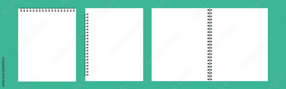 Leinwandbilder a set of templates for albums, notepads with a metal spiral. realistic opened notebook isolated on a