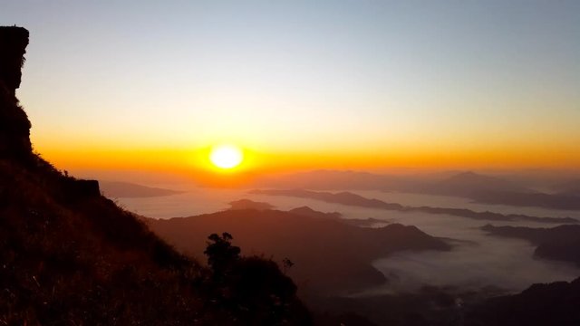 Sunrise scene with the peak of mountain  at Phu chi fa in Chiangrai,Thailand