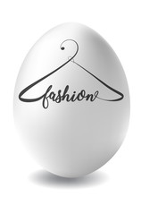 Easter egg, with the fashion inscription, on a white background. Fashionable Easter.