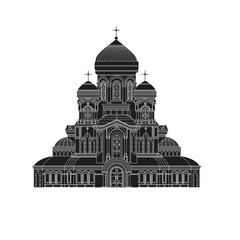Cathedral orthodox church temple building landmark tourism world religions and famous structure traditional city. Ancient old tower vector illustration