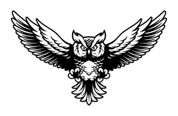 Flying Owl with Open Wings and Claws Logo Mascot in Sport Style