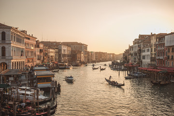 famous grand canale from Rialto Bridge at golden hour, Venice, Italy